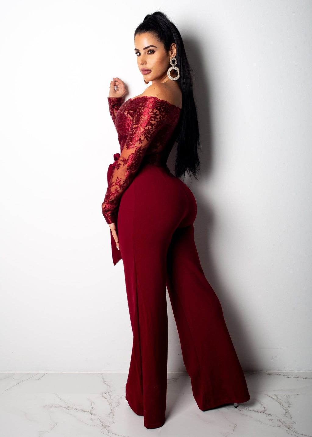 Sj3227 Foreign Trade European and American Casual Women's Water-Soluble Lace One-Line Collar Wide-Leg Jumpsuit 7 Colors
