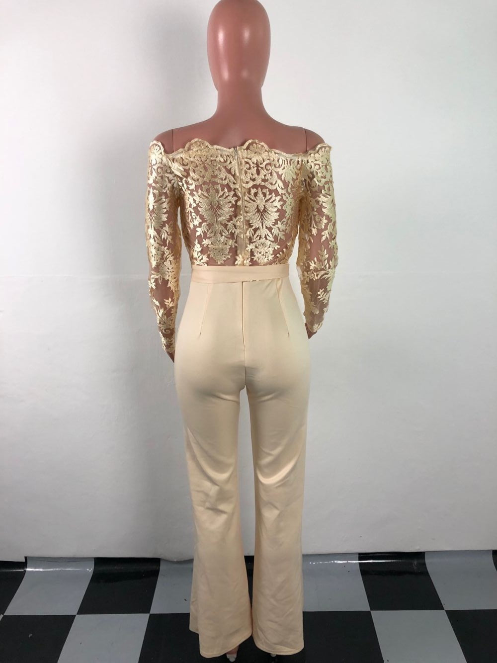 Sj3227 Foreign Trade European and American Casual Women's Water-Soluble Lace One-Line Collar Wide-Leg Jumpsuit 7 Colors