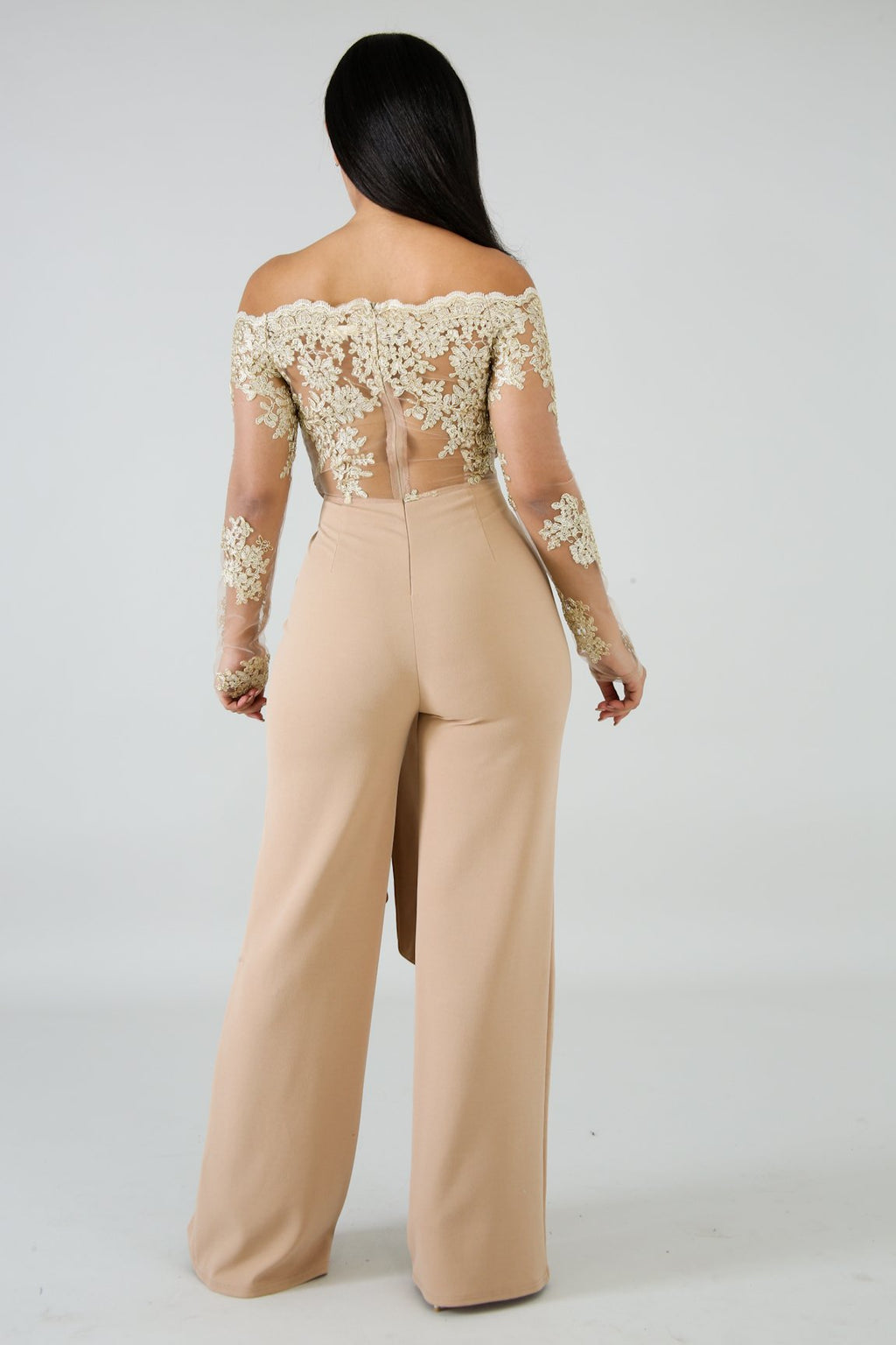Sj3227 Foreign Trade European and American Casual Women's Water-Soluble Lace One-Line Collar Wide-Leg Jumpsuit 7 Colors