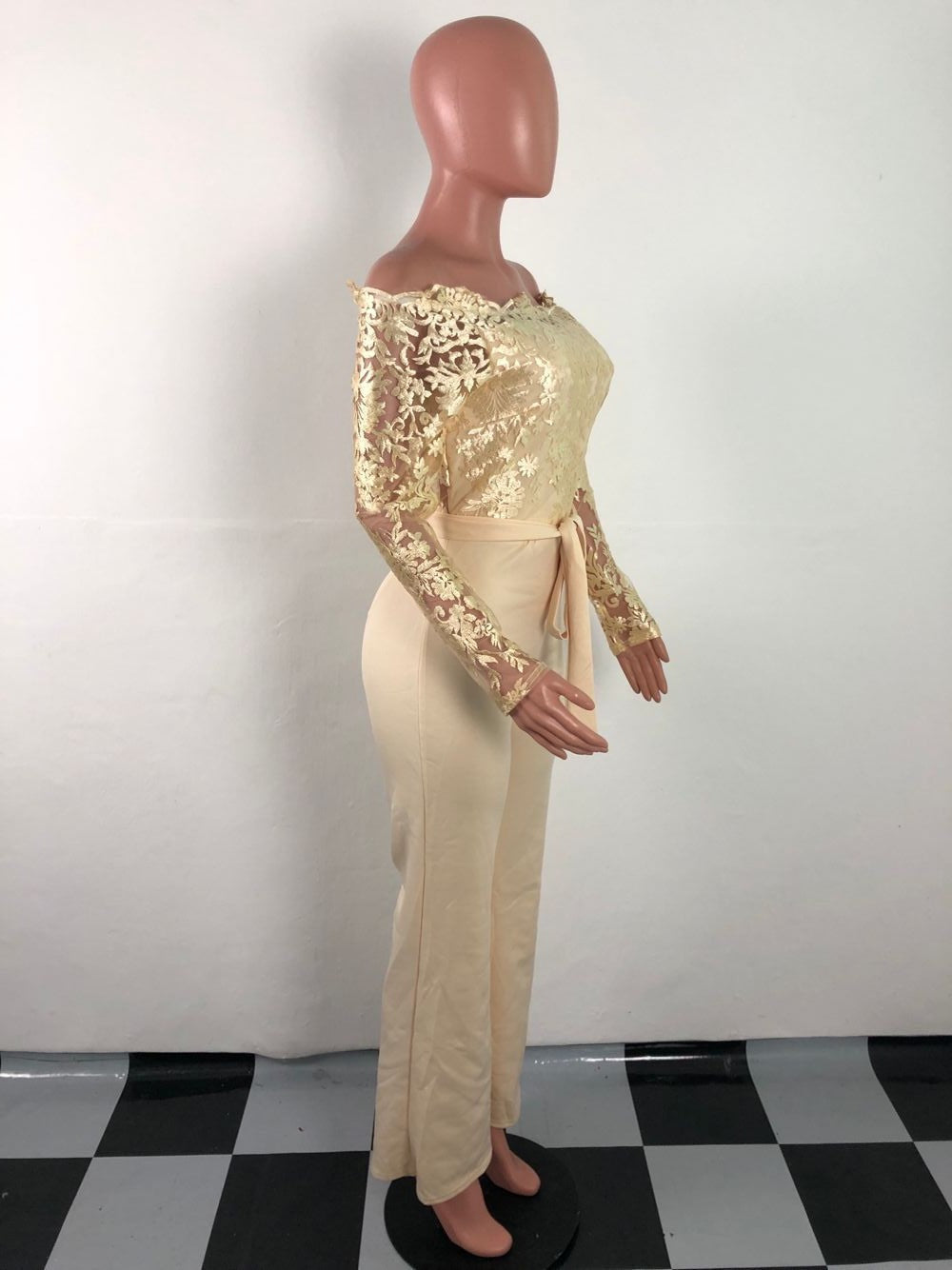 Sj3227 Foreign Trade European and American Casual Women's Water-Soluble Lace One-Line Collar Wide-Leg Jumpsuit 7 Colors