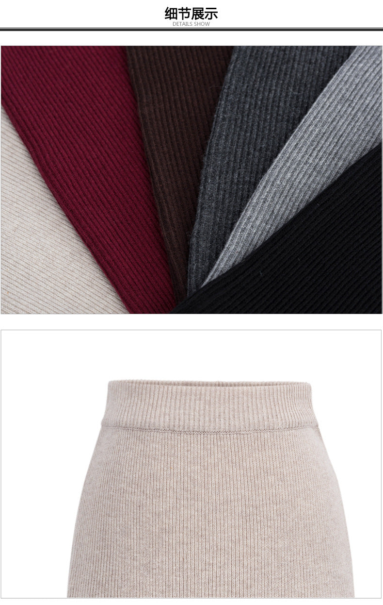 Winter Wool Skirt Women's Mid-Length Plus Size Angela Red Woolen Skirt Slit Hip Skirt High Waist Long Skirt