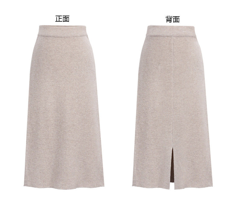 Winter Wool Skirt Women's Mid-Length Plus Size Angela Red Woolen Skirt Slit Hip Skirt High Waist Long Skirt