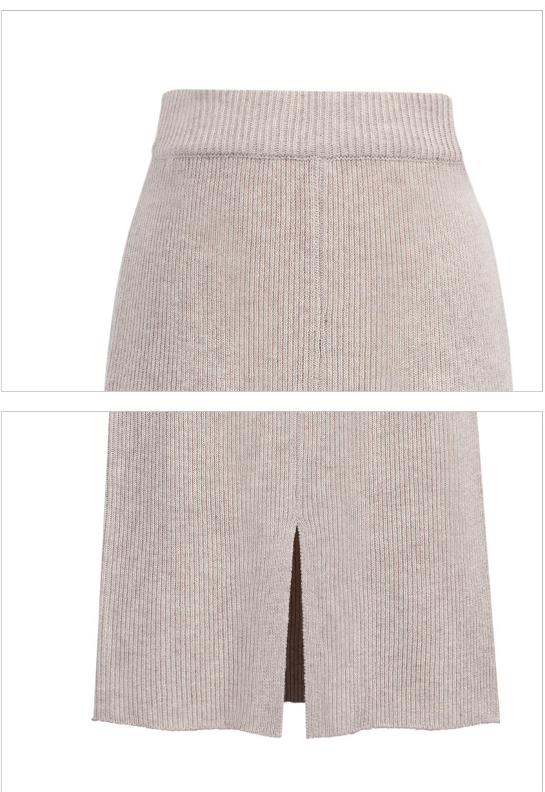 Winter Wool Skirt Women's Mid-Length Plus Size Angela Red Woolen Skirt Slit Hip Skirt High Waist Long Skirt