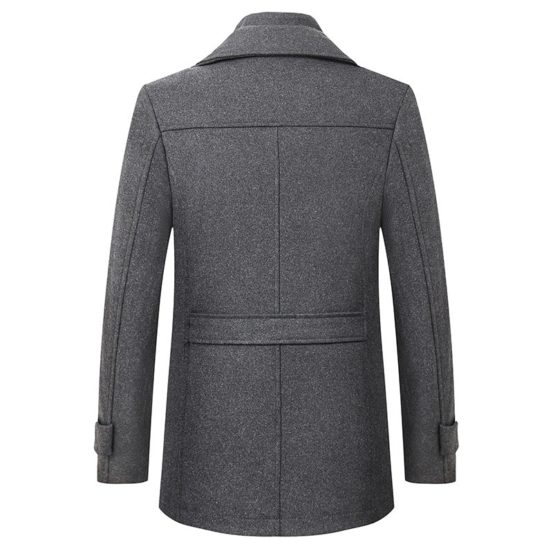 Cross-border Autumn and Winter Double Collar Wool Coat Men's Coat Casual Mid-length cotton and thickening Men's Plus Size
