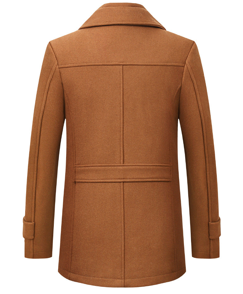 Cross-border Autumn and Winter Double Collar Wool Coat Men's Coat Casual Mid-length cotton and thickening Men's Plus Size
