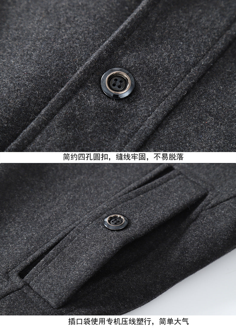 Cross-border Autumn and Winter Double Collar Wool Coat Men's Coat Casual Mid-length cotton and thickening Men's Plus Size