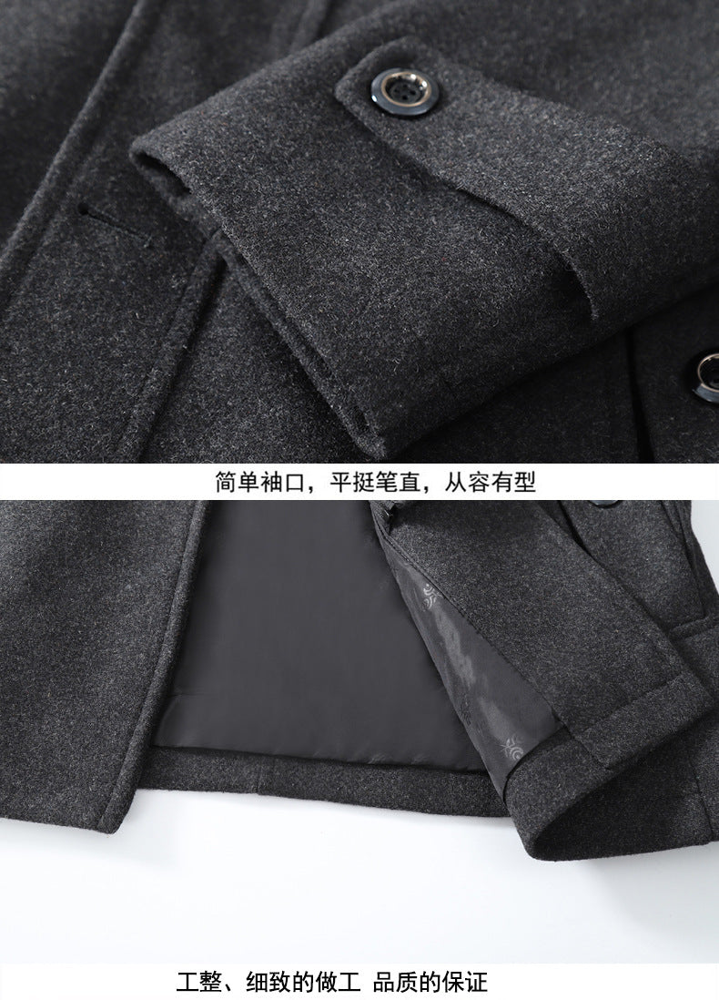 Cross-border Autumn and Winter Double Collar Wool Coat Men's Coat Casual Mid-length cotton and thickening Men's Plus Size