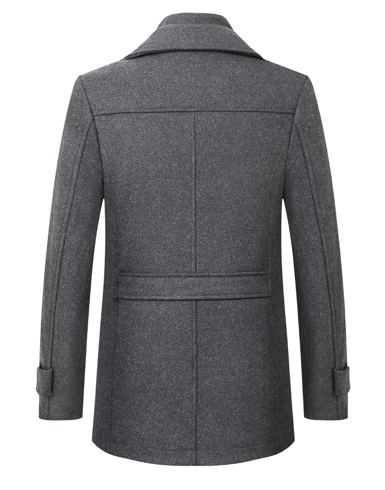 Cross-border Autumn and Winter Double Collar Wool Coat Men's Coat Casual Mid-length cotton and thickening Men's Plus Size