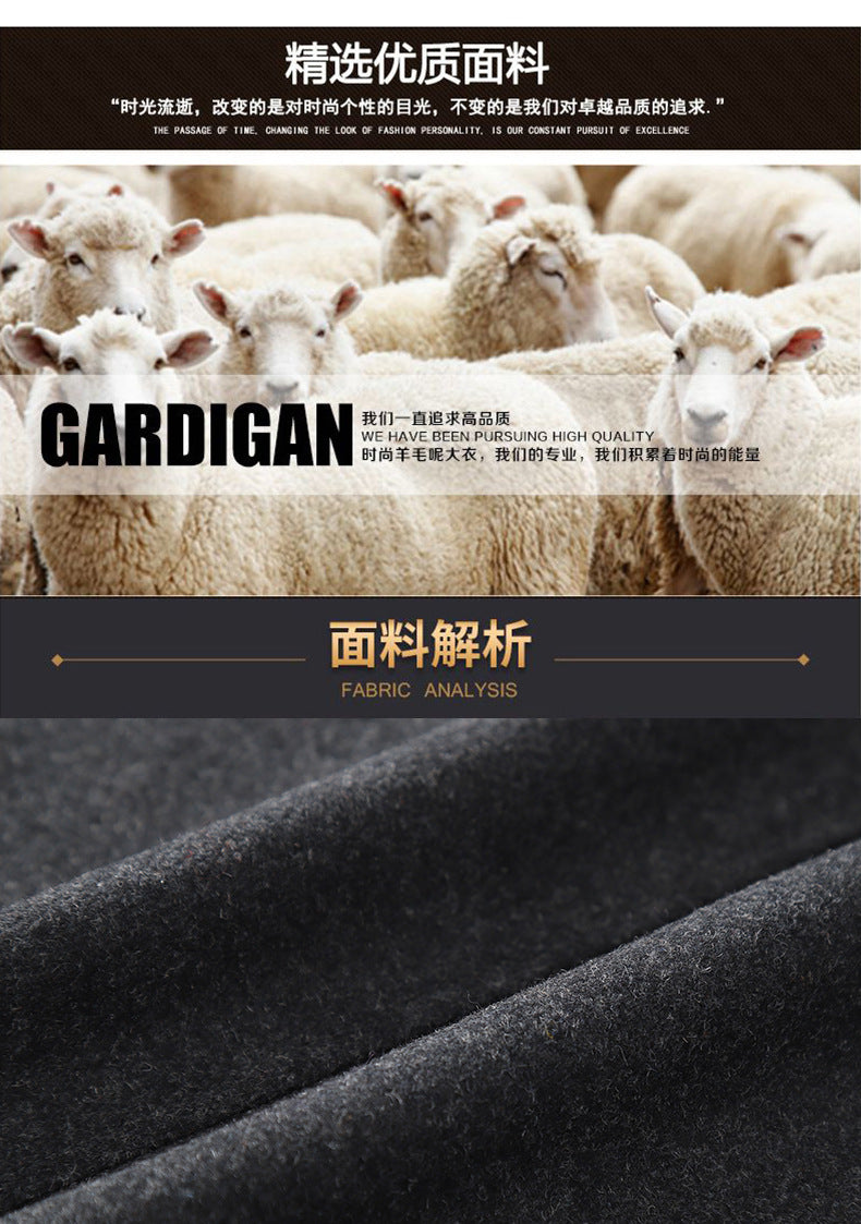Cross-border Autumn and Winter Double Collar Wool Coat Men's Coat Casual Mid-length cotton and thickening Men's Plus Size