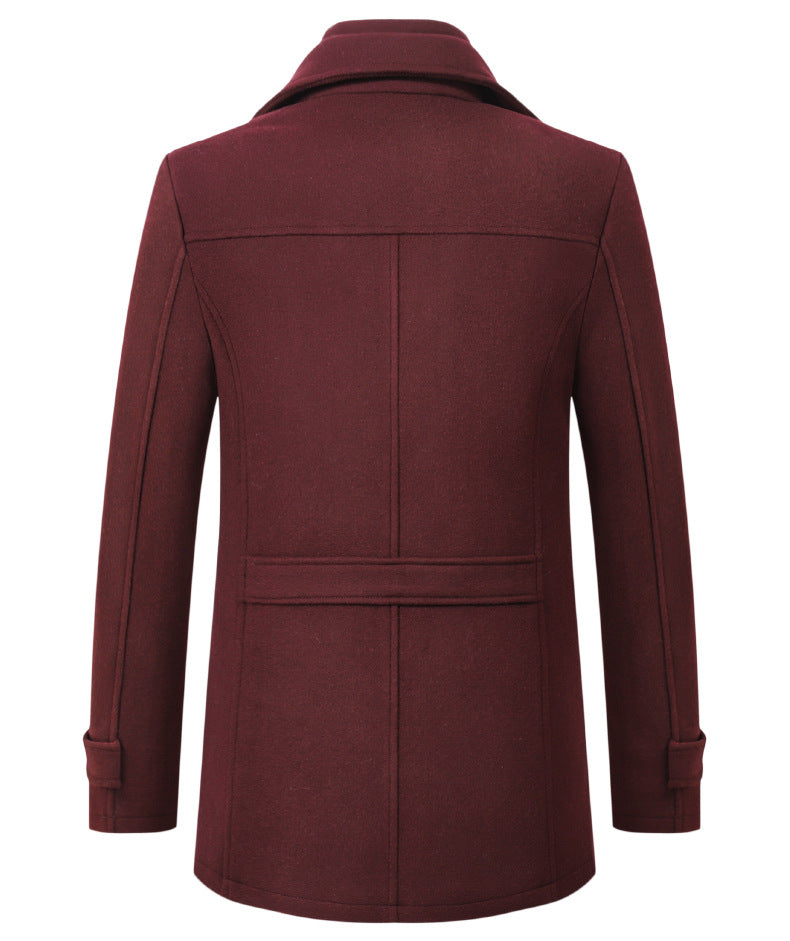Cross-border Autumn and Winter Double Collar Wool Coat Men's Coat Casual Mid-length cotton and thickening Men's Plus Size