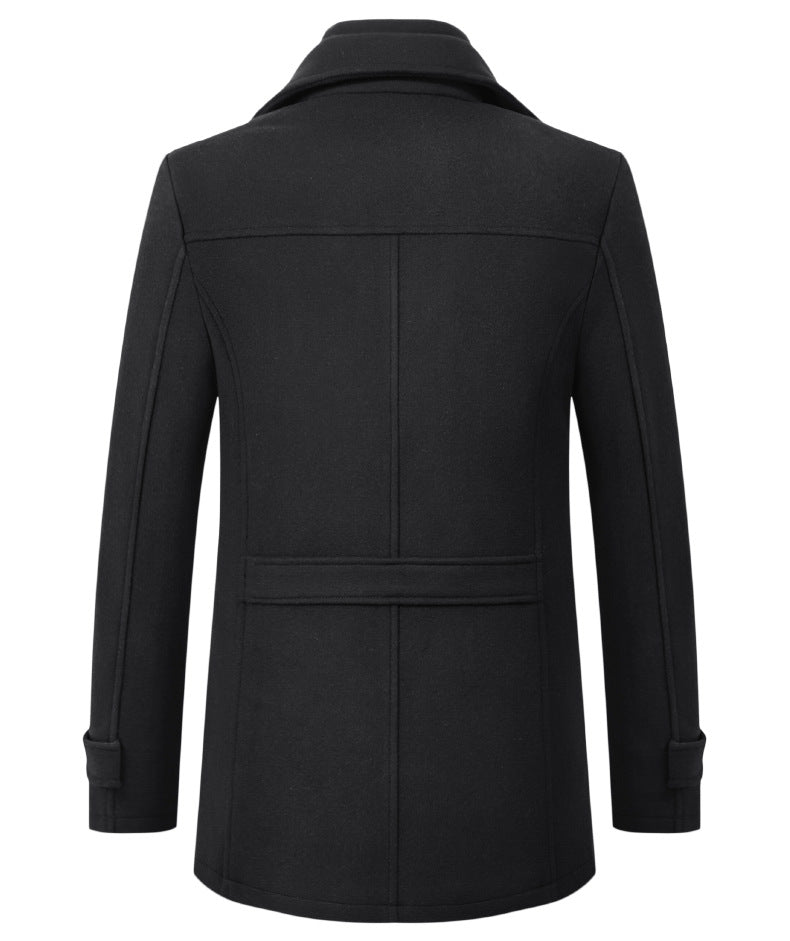 Cross-border Autumn and Winter Double Collar Wool Coat Men's Coat Casual Mid-length cotton and thickening Men's Plus Size
