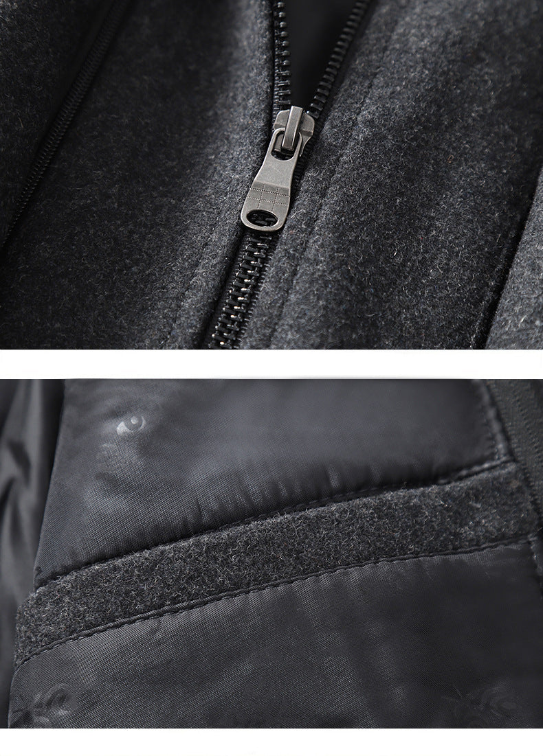 Cross-border Autumn and Winter Double Collar Wool Coat Men's Coat Casual Mid-length cotton and thickening Men's Plus Size