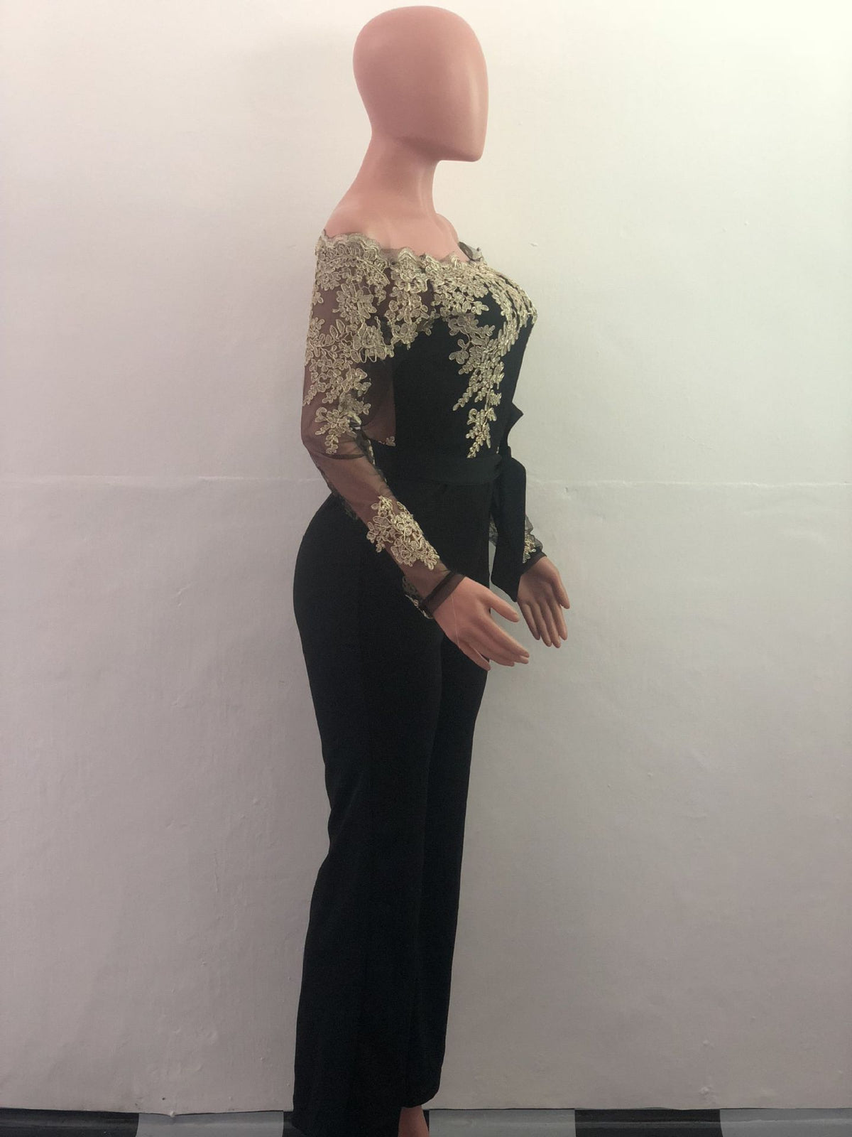 Sj3227 Foreign Trade European and American Casual Women's Water-Soluble Lace One-Line Collar Wide-Leg Jumpsuit 7 Colors
