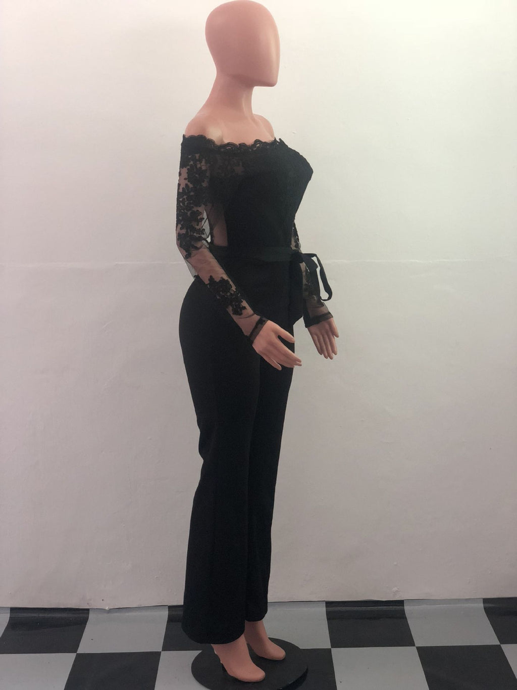 Sj3227 Foreign Trade European and American Casual Women's Water-Soluble Lace One-Line Collar Wide-Leg Jumpsuit 7 Colors