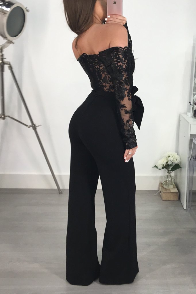 Sj3227 Foreign Trade European and American Casual Women's Water-Soluble Lace One-Line Collar Wide-Leg Jumpsuit 7 Colors