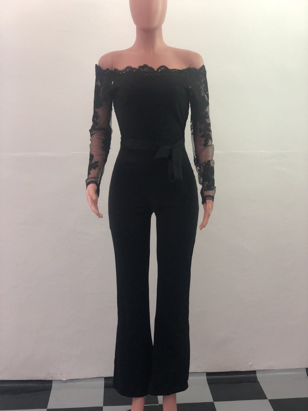 Sj3227 Foreign Trade European and American Casual Women's Water-Soluble Lace One-Line Collar Wide-Leg Jumpsuit 7 Colors