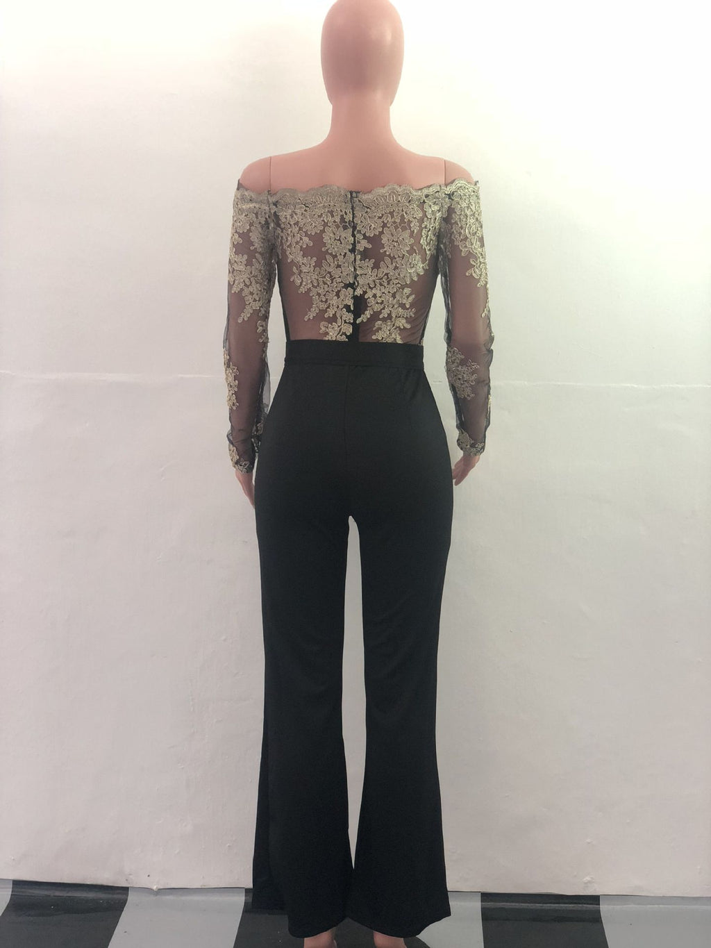 Sj3227 Foreign Trade European and American Casual Women's Water-Soluble Lace One-Line Collar Wide-Leg Jumpsuit 7 Colors