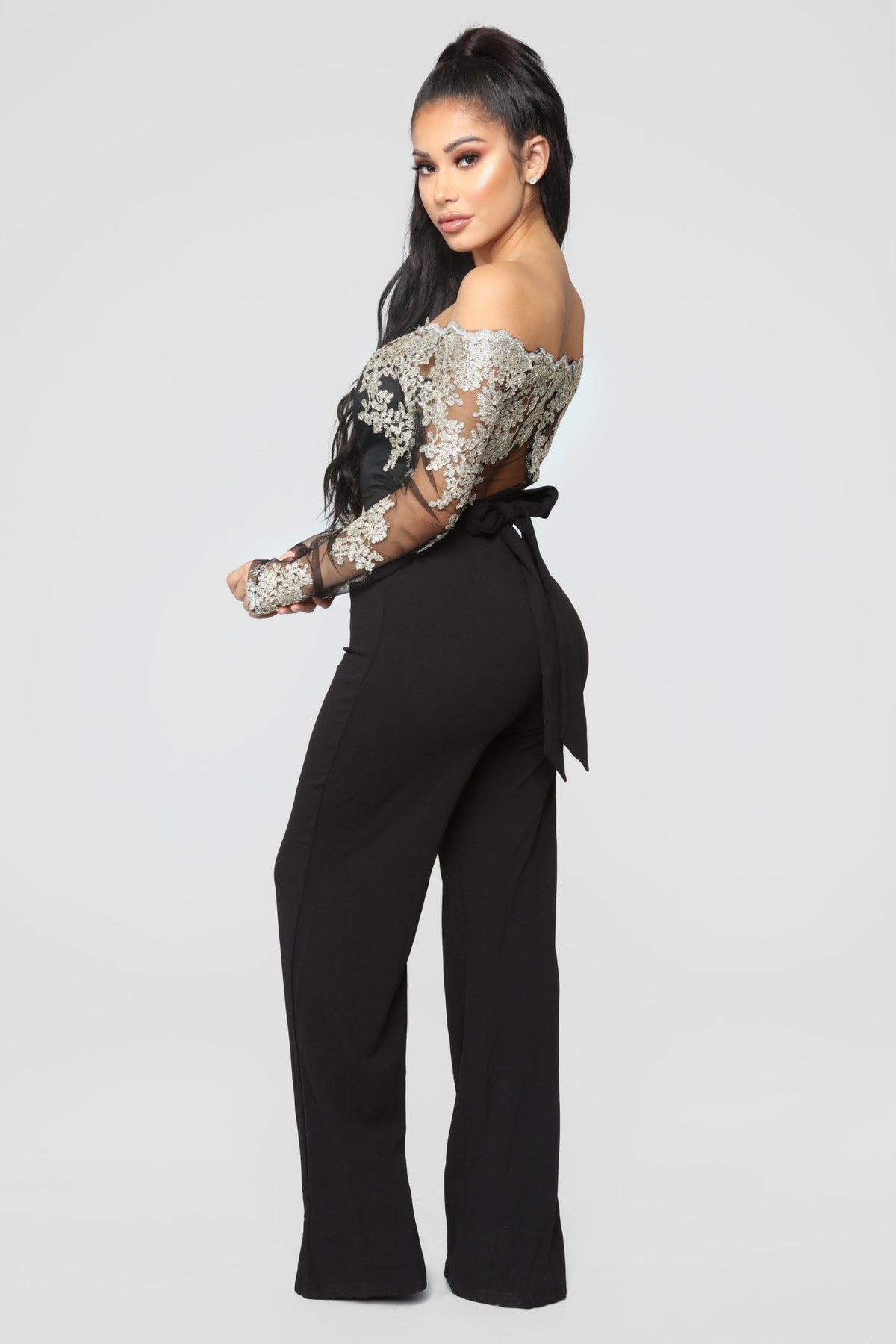 Sj3227 Foreign Trade European and American Casual Women's Water-Soluble Lace One-Line Collar Wide-Leg Jumpsuit 7 Colors