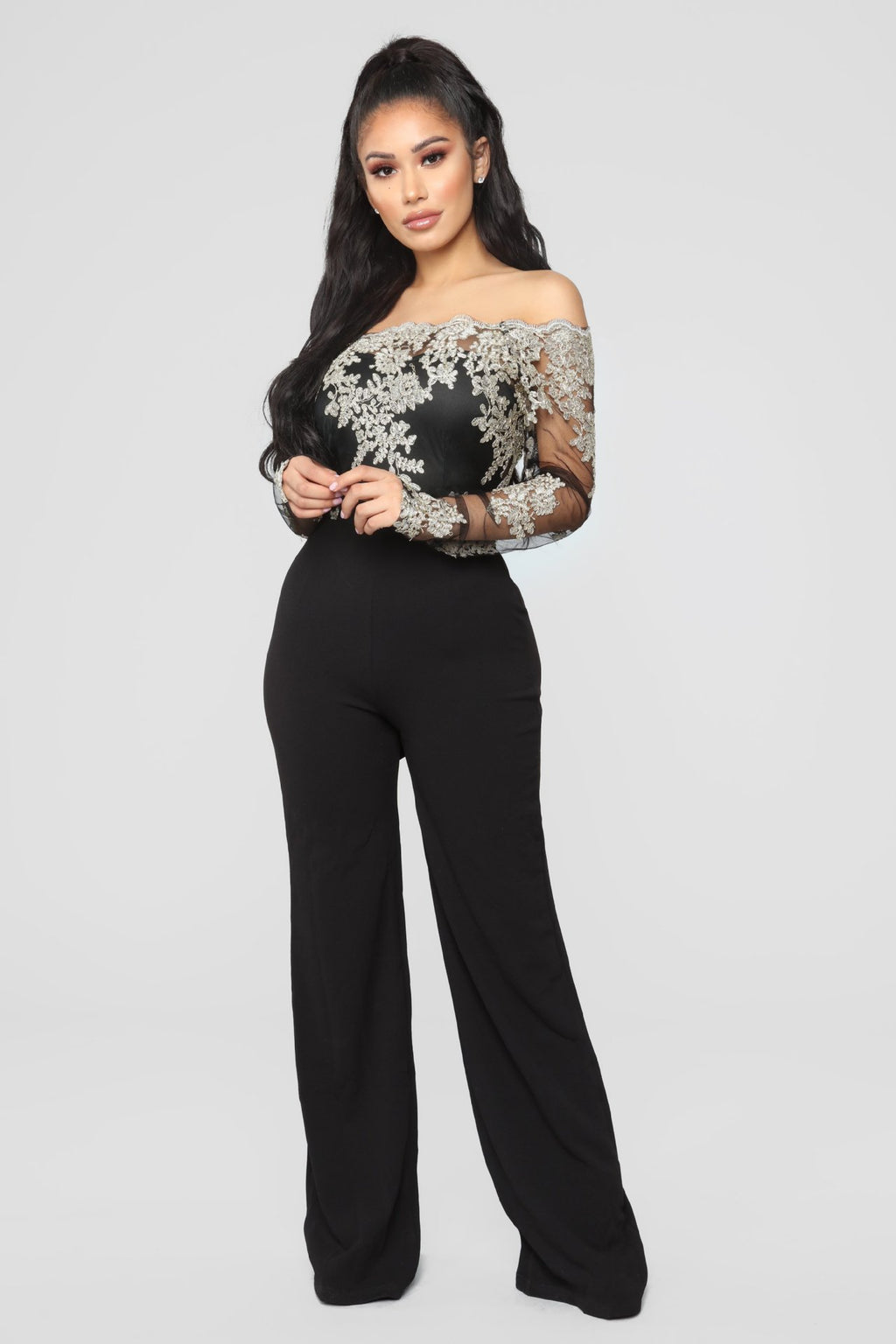 Sj3227 Foreign Trade European and American Casual Women's Water-Soluble Lace One-Line Collar Wide-Leg Jumpsuit 7 Colors
