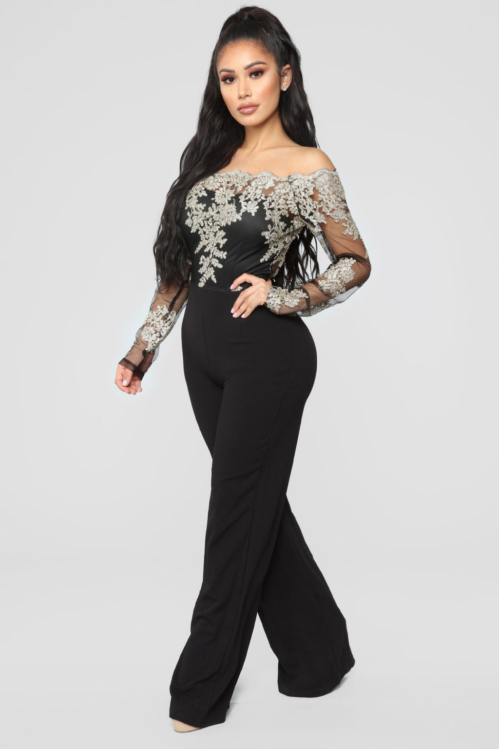 Sj3227 Foreign Trade European and American Casual Women's Water-Soluble Lace One-Line Collar Wide-Leg Jumpsuit 7 Colors