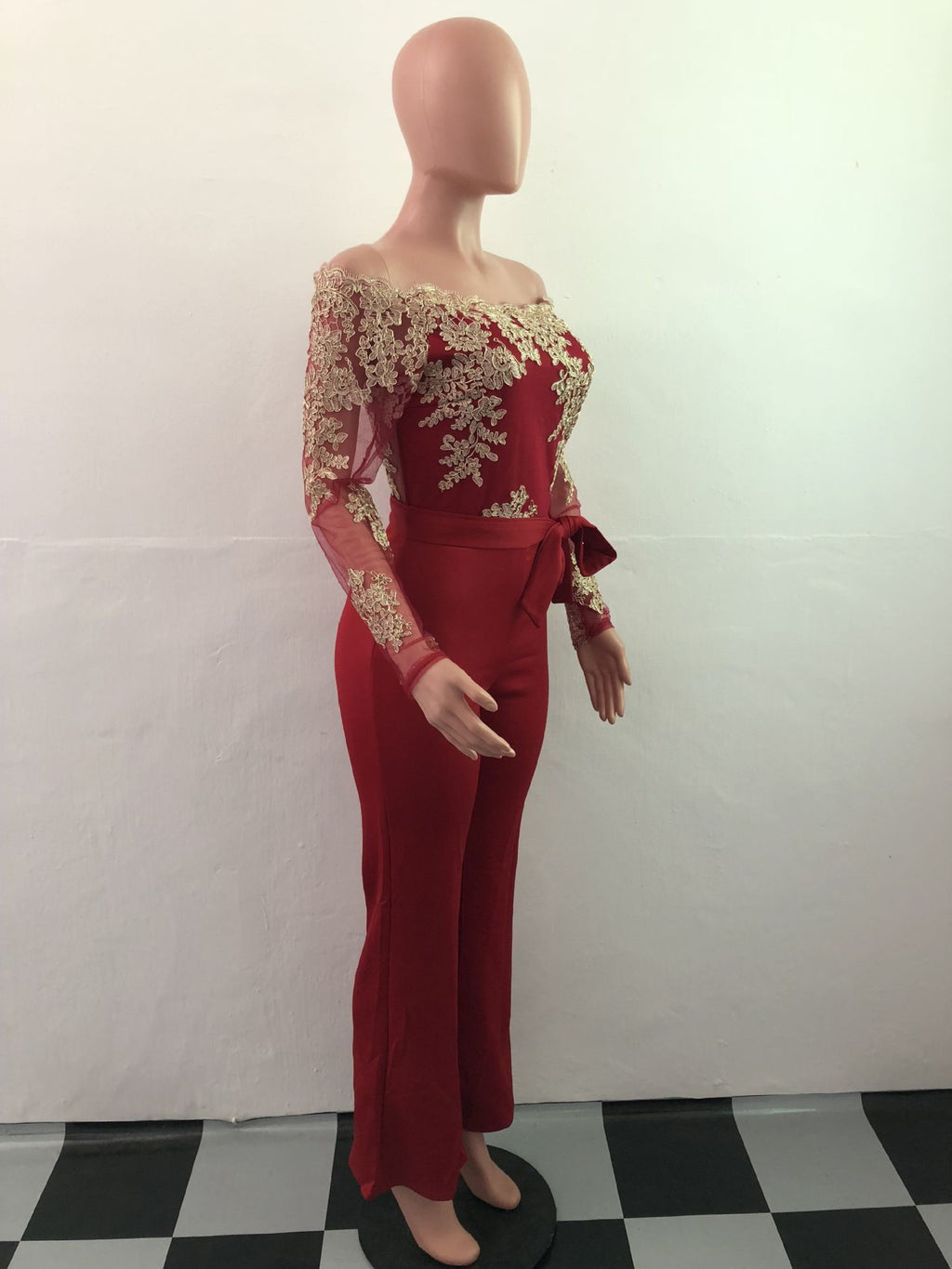 Sj3227 Foreign Trade European and American Casual Women's Water-Soluble Lace One-Line Collar Wide-Leg Jumpsuit 7 Colors
