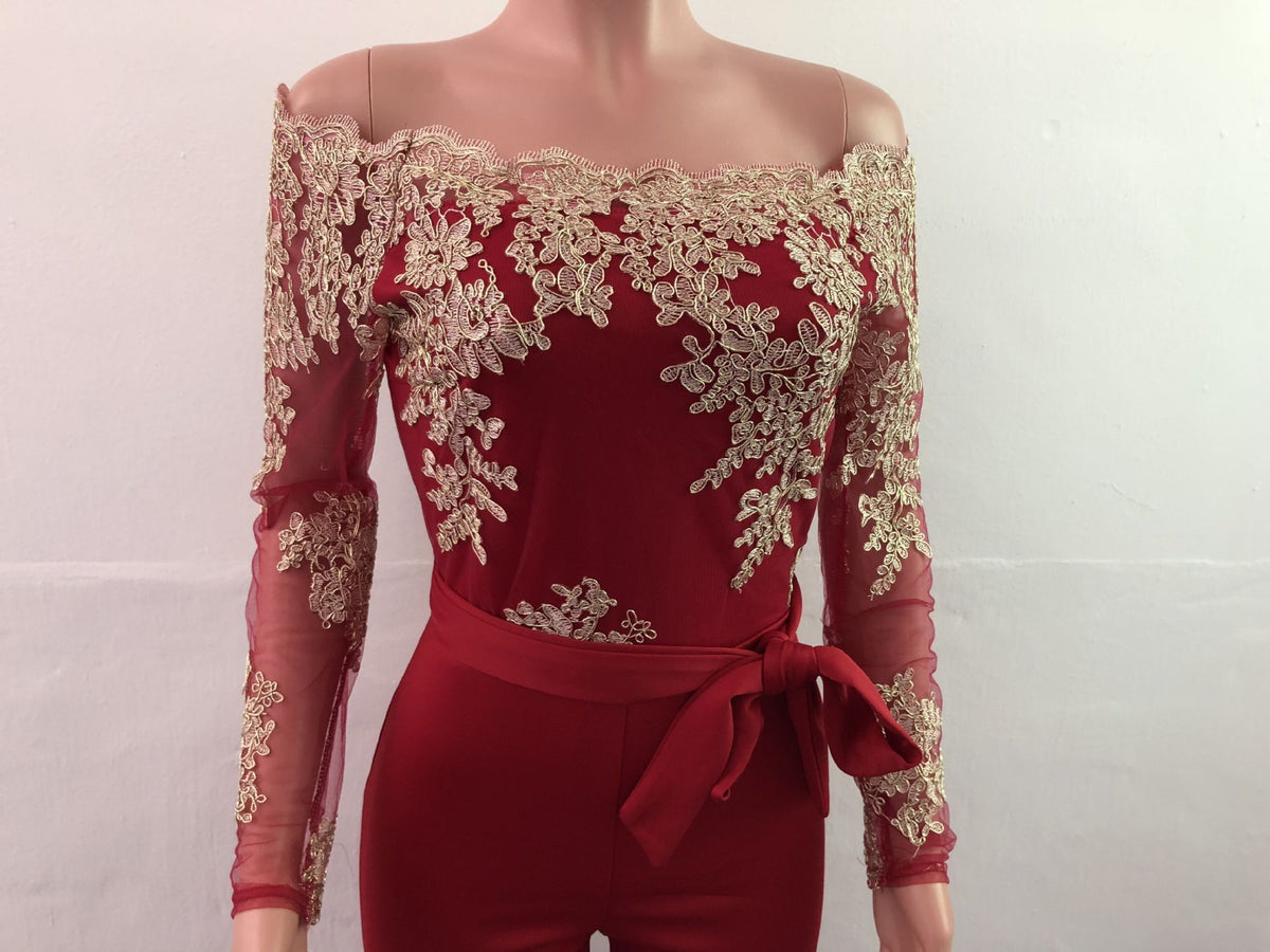 Sj3227 Foreign Trade European and American Casual Women's Water-Soluble Lace One-Line Collar Wide-Leg Jumpsuit 7 Colors
