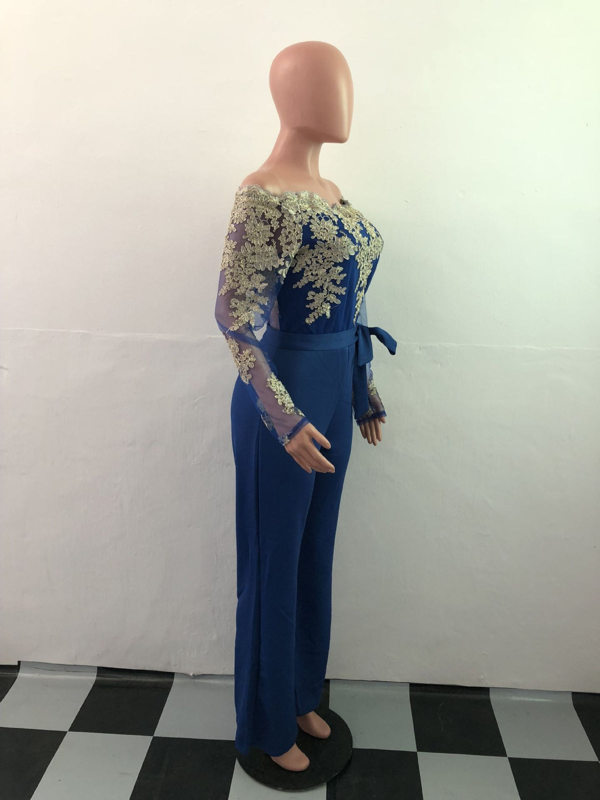 Sj3227 Foreign Trade European and American Casual Women's Water-Soluble Lace One-Line Collar Wide-Leg Jumpsuit 7 Colors