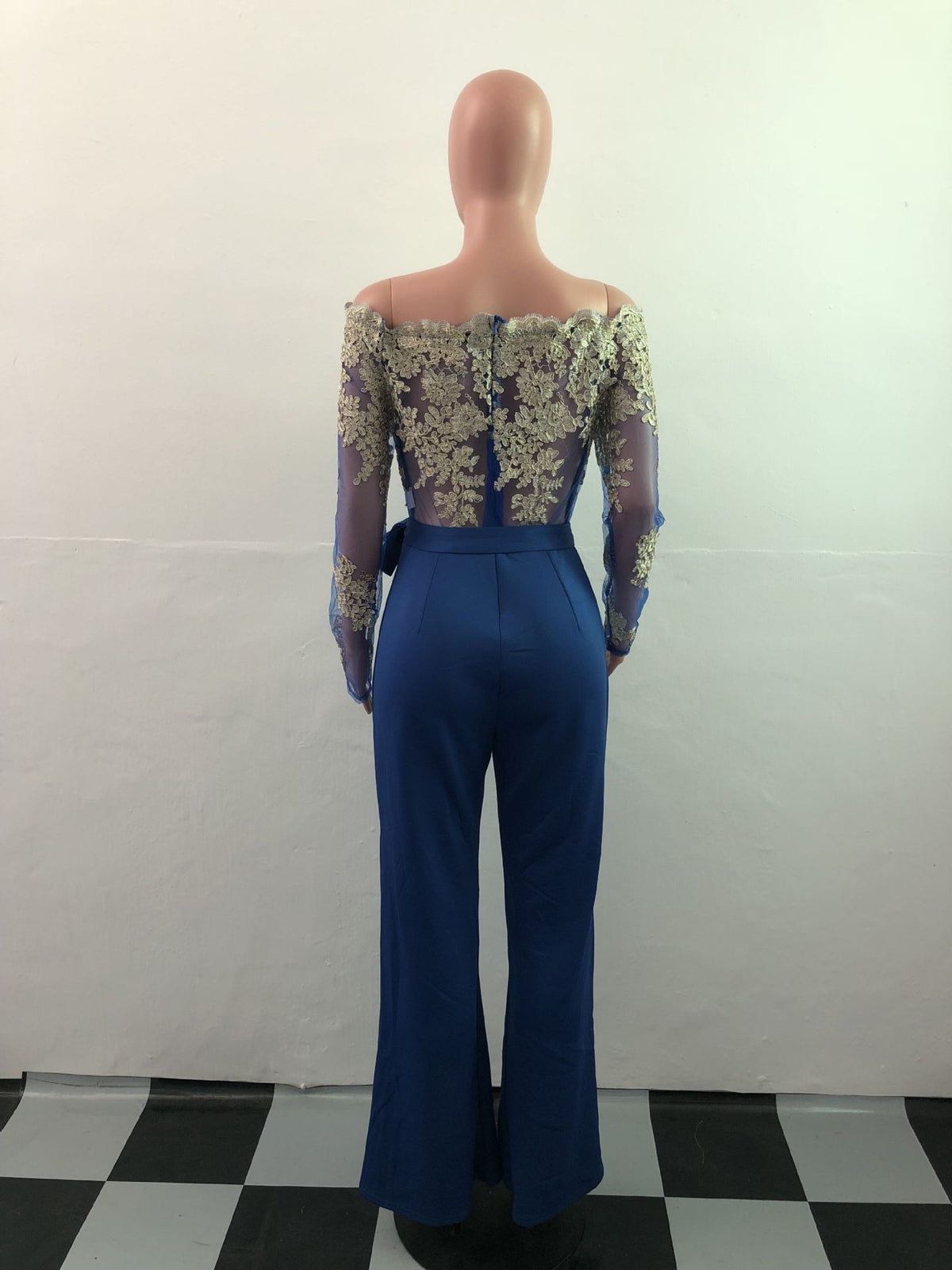 Sj3227 Foreign Trade European and American Casual Women's Water-Soluble Lace One-Line Collar Wide-Leg Jumpsuit 7 Colors