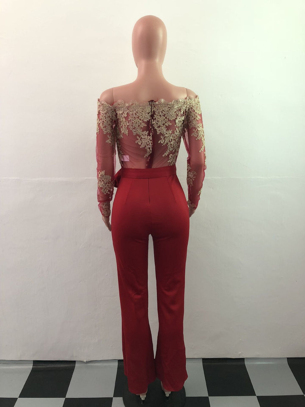 Sj3227 Foreign Trade European and American Casual Women's Water-Soluble Lace One-Line Collar Wide-Leg Jumpsuit 7 Colors