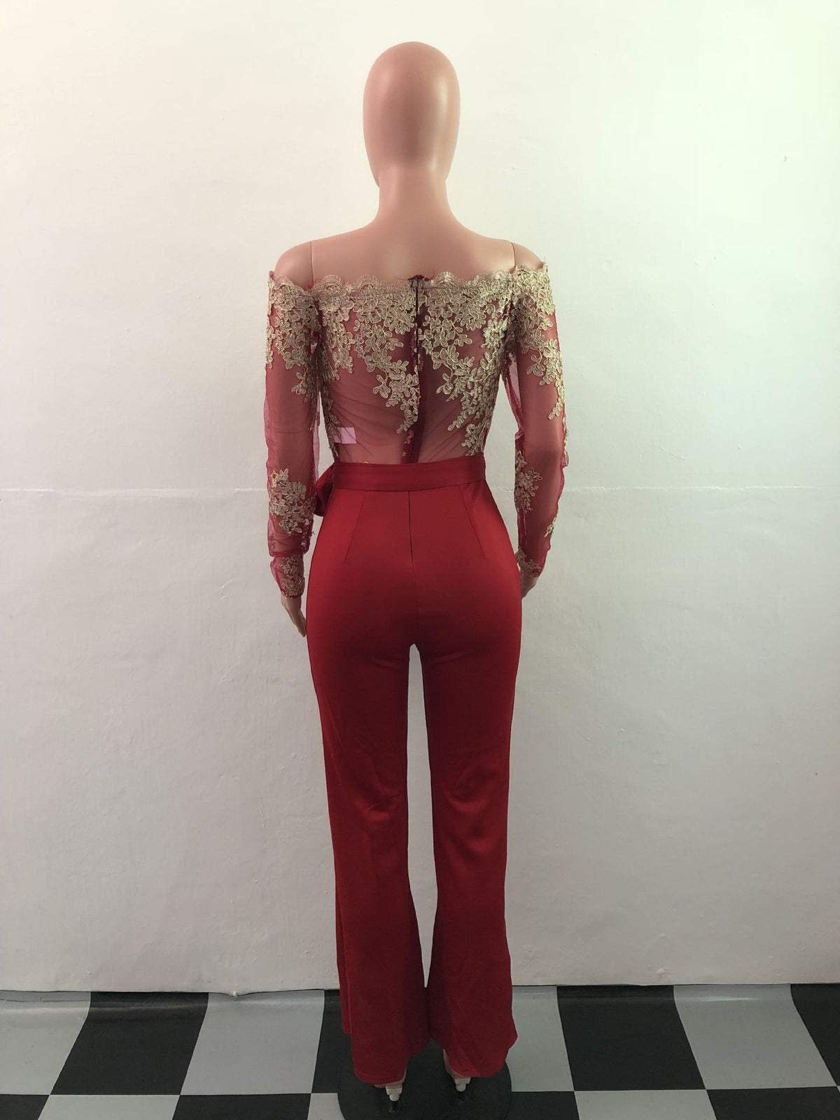 Sj3227 Foreign Trade European and American Casual Women's Water-Soluble Lace One-Line Collar Wide-Leg Jumpsuit 7 Colors