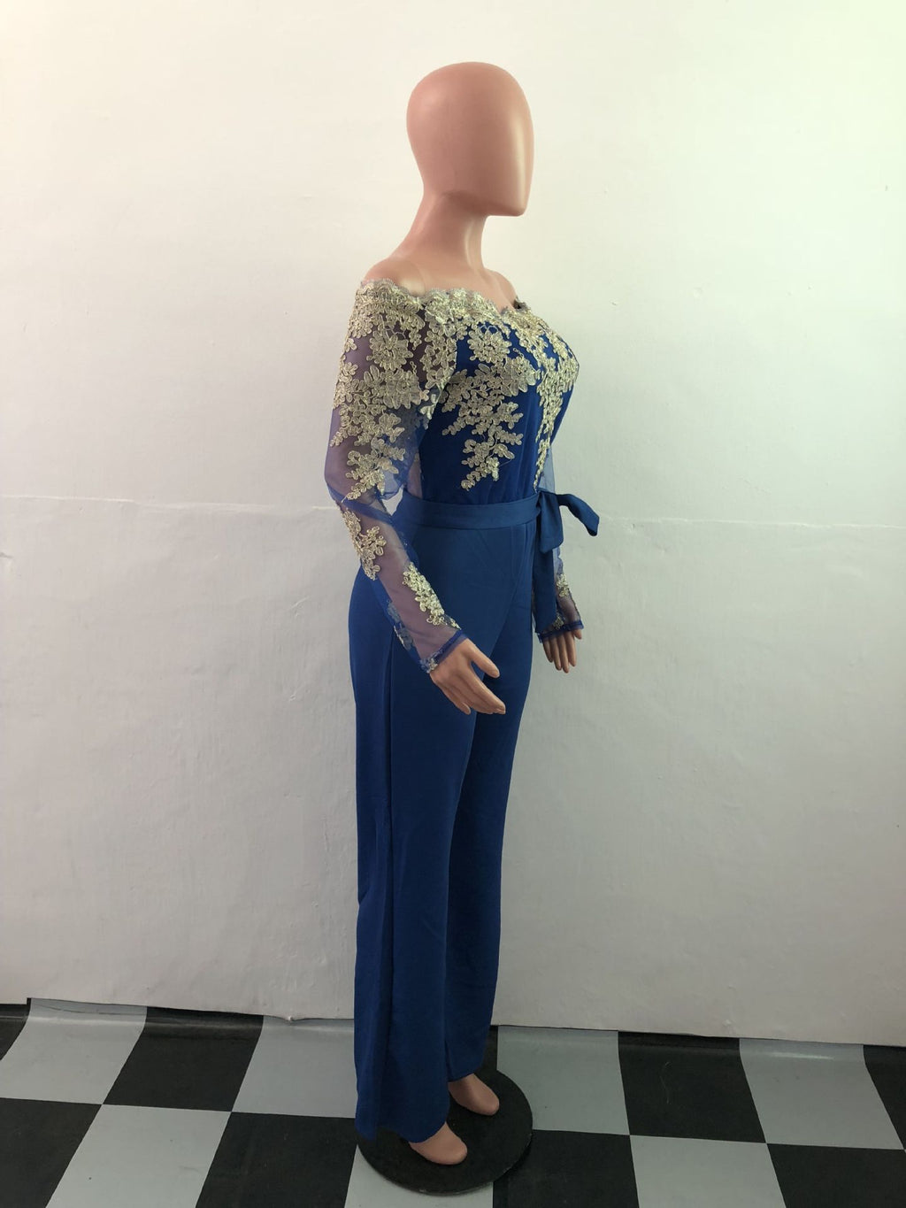 Sj3227 Foreign Trade European and American Casual Women's Water-Soluble Lace One-Line Collar Wide-Leg Jumpsuit 7 Colors