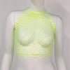 Sexy Body Jewelry Black off Shoulder Crystal Fishnet Vest White Crop Tops for Women Halter Backless Rhinestone Mesh Top
