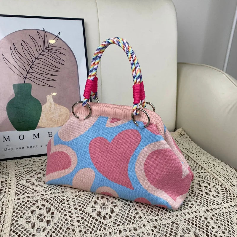 Factory Wholesale Retro Houndstooth Knitted Polyester Tote Bag with Magnetic Closure Dumpling Shoulder Handbag