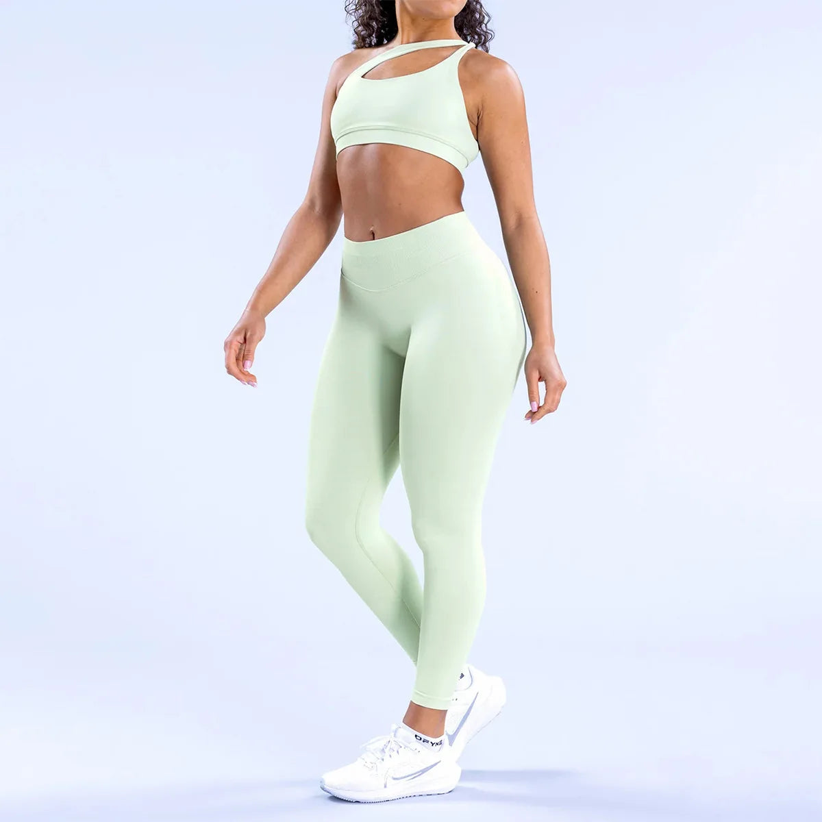 YIYI Women's 3 Piece Outfits Ribbed Seamless Exercise One Shoulder Sports Bra Tops High Waist Scrunch Leggings Shorts Active Set