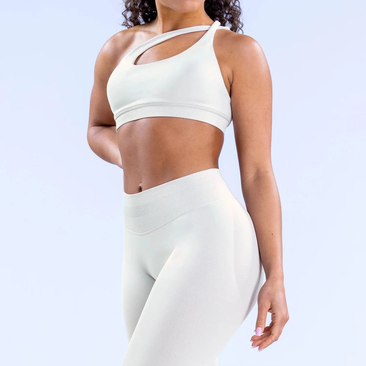 YIYI Women's 3 Piece Outfits Ribbed Seamless Exercise One Shoulder Sports Bra Tops High Waist Scrunch Leggings Shorts Active Set