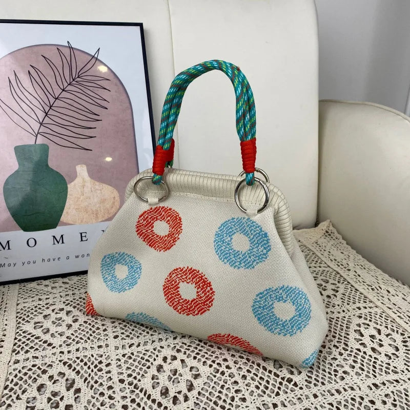 Factory Wholesale Retro Houndstooth Knitted Polyester Tote Bag with Magnetic Closure Dumpling Shoulder Handbag