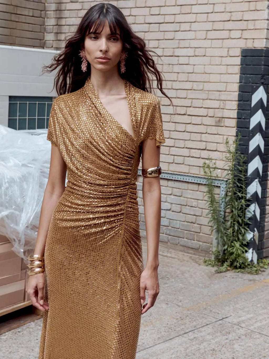S2670N 2026 New Women's Luxury Maxi Dress Asymmetrical Ruched Short Sleeve Formal Breathable Sparkly Bodycon Evening Dress