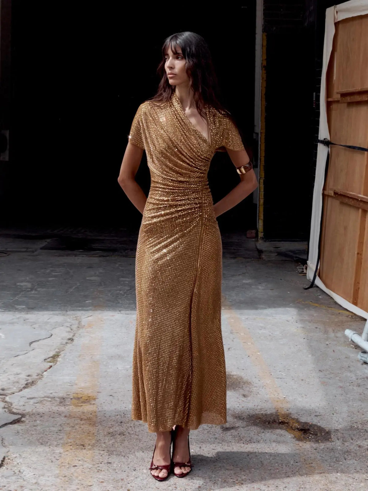 S2670N 2026 New Women's Luxury Maxi Dress Asymmetrical Ruched Short Sleeve Formal Breathable Sparkly Bodycon Evening Dress