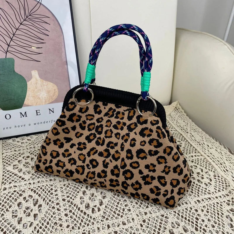 Factory Wholesale Retro Houndstooth Knitted Polyester Tote Bag with Magnetic Closure Dumpling Shoulder Handbag