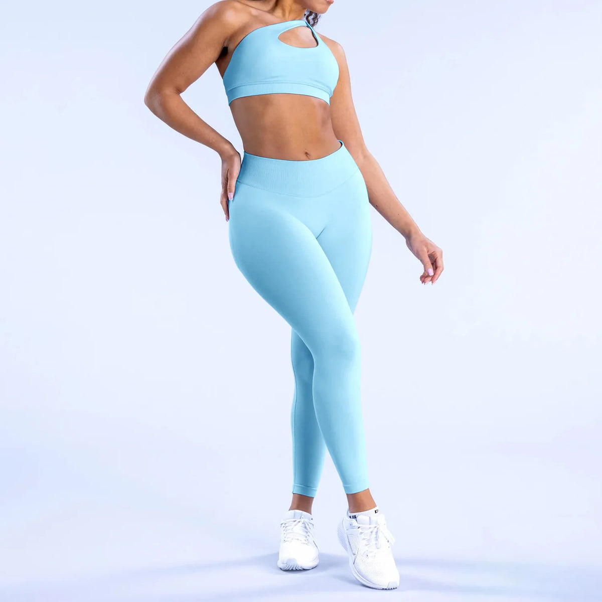 YIYI Women's 3 Piece Outfits Ribbed Seamless Exercise One Shoulder Sports Bra Tops High Waist Scrunch Leggings Shorts Active Set