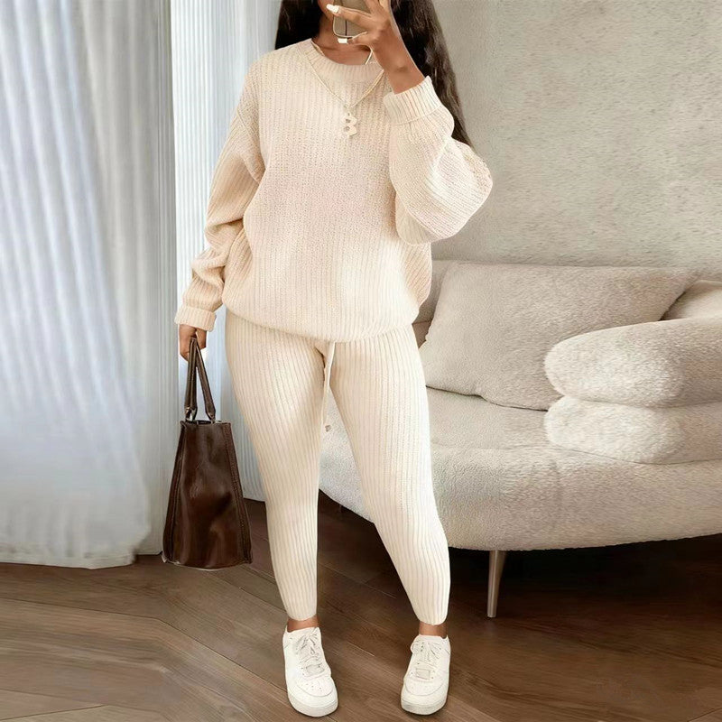 European and American Amazon hot sale fashion casual knitted suit trousers suit foreign trade Women's wool suit
