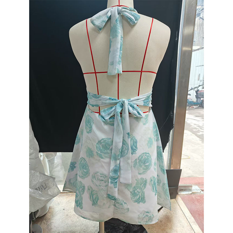 Spot European and American Cross-Border Women's Clothing Strappy Deep V Tight Skirt Sexy Sexy Backless Strappy Waist Dress