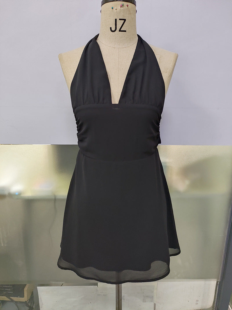Spot European and American Cross-Border Women's Clothing Strappy Deep V Tight Skirt Sexy Sexy Backless Strappy Waist Dress