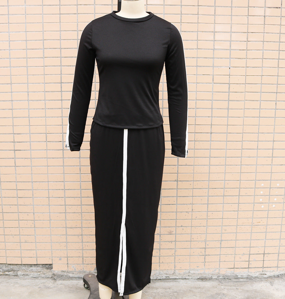 2025 independent station wish Amazon new autumn and winter fashion long sleeve solid color split two-piece skirt suit women