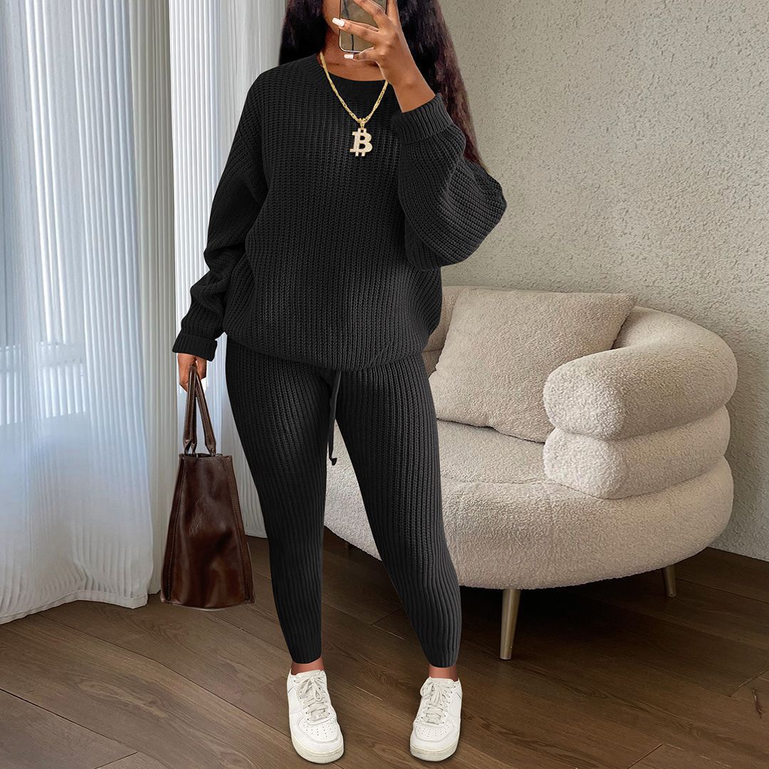 European and American Amazon hot sale fashion casual knitted suit trousers suit foreign trade Women's wool suit