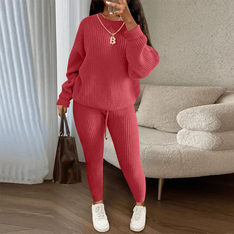 European and American Amazon hot sale fashion casual knitted suit trousers suit foreign trade Women's wool suit