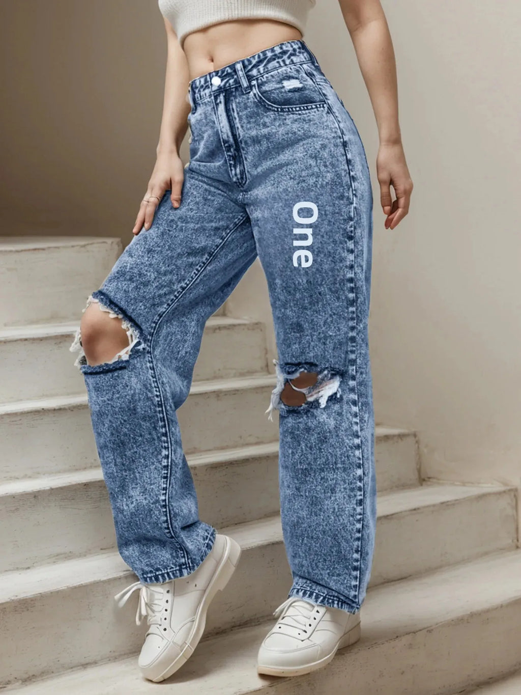 New Style Women's Ripped Street Denim Trousers Fashionable Street Jeans