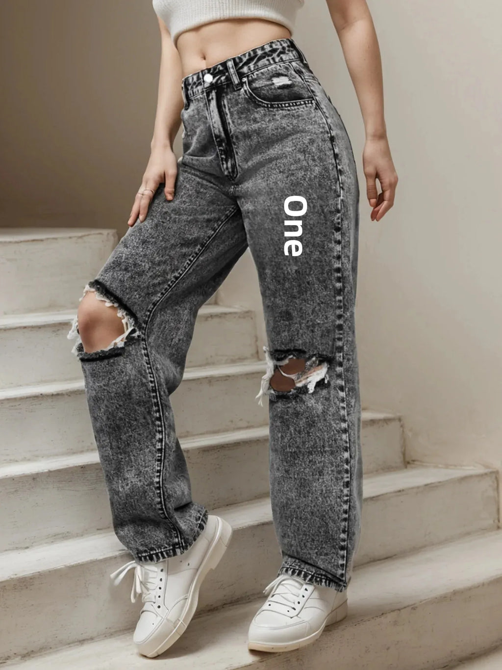 New Style Women's Ripped Street Denim Trousers Fashionable Street Jeans
