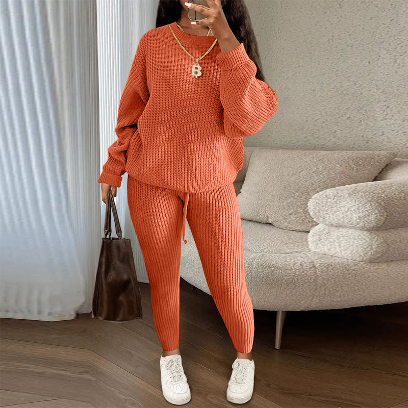 European and American Amazon hot sale fashion casual knitted suit trousers suit foreign trade Women's wool suit