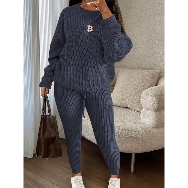 European and American Amazon hot sale fashion casual knitted suit trousers suit foreign trade Women's wool suit